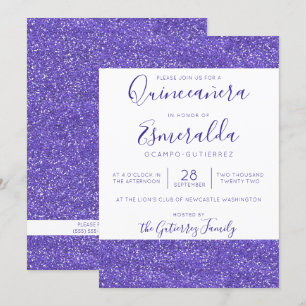 Girly Paarse Glitter Sparkle Quinceanera Kaart