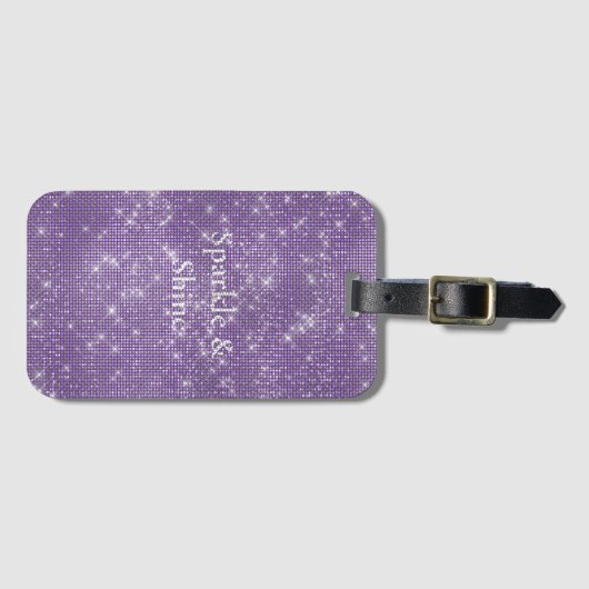 Girly Paarse Glitzy Sparkle Bagagelabel (Voorkant (horizontaal))