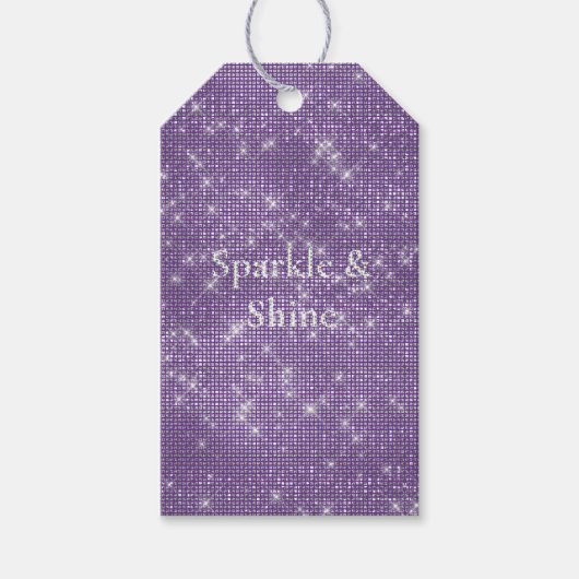 Girly Paarse Glitzy Sparkle Cadeaulabel (Voorkant)