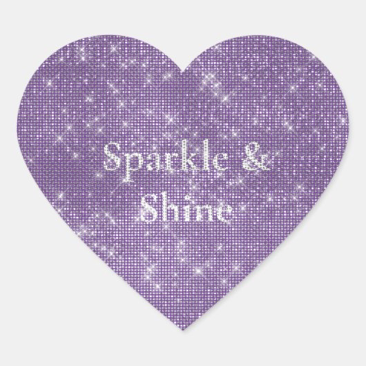 Girly Paarse Glitzy Sparkle Hart Sticker (Voorkant)