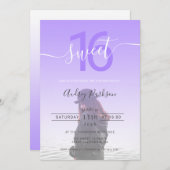 girly paarse gradiënt ombre fotoscript sweet 16 kaart (Voorkant / Achterkant)