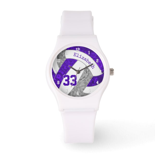 Girly paarse grijs aangepaste sport volleybal horloge (Voorkant)