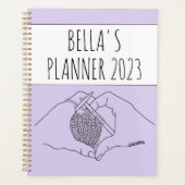Girly Paarse hart handen tekenen breien Planner (Voorkant)