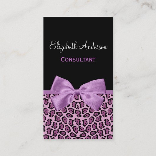 Girly Paarse Jaguar Boutique Chique Lavendel Bow Visitekaartje (Voorkant)