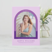 Girly Paarse Lavendel Foto Arch Graduation Party Kaart (Staand voorkant)