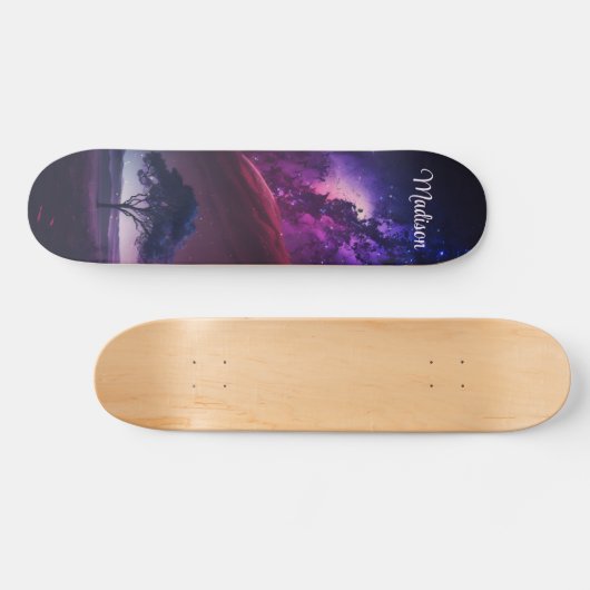 Girly Paarse Midnight Sky Tree Aangepaste naam Persoonlijk Skateboard (Horizontaal)