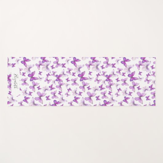 Girly Paarse Pastel Butterflies Custom Name Yogamat (Voorkant (horizontaal))