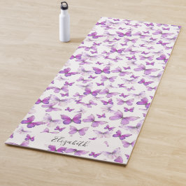 Girly Paarse Pastel Butterflies Custom Name Yogamat