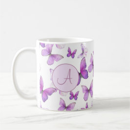 Girly Paarse Pastel Vlinders Custom Monogrammed Koffiemok