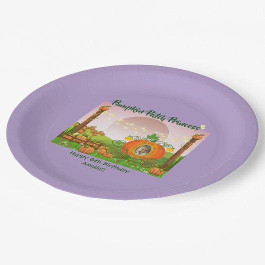 Girly Paarse Pompoen Patch Meisje Verjaardag Papieren Bordje (Gekanteld)