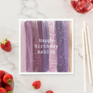 Girly Paarse Roze Glitzy Glitter Verjaardag Servet