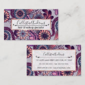 Girly Paarse Roze Koraal Blauw Geschilderde Bloeme Visitekaartje (Voorkant / Achterkant)