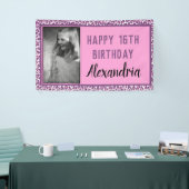 Girly Paarse/Roze Luipaard Print Sweet 16 Verjaard Spandoek (Beurs)