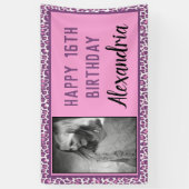 Girly Paarse/Roze Luipaard Print Sweet 16 Verjaard Spandoek (Verticaal)