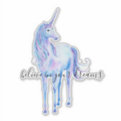 Girly Paarse Unicorn Dream Inspirerend Citaat Sticker (Voorkant)