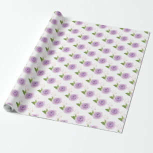 Girly Paarse Waterverf Bloemen Tuin Cadeaupapier