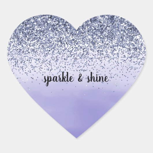 Girly Paarse Waterverf Glitter Hart Sticker (Voorkant)
