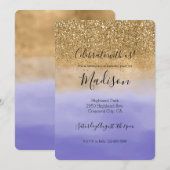 Girly Paarse Waterverf gouden glitter Kaart (Voorkant / Achterkant)