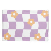 Girly Paarse Witte Checkerboard Bloemenpatroon Kussensloop (Achterkant-Links)