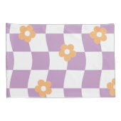 Girly Paarse Witte Checkerboard Bloemenpatroon Kussensloop (Achterkant-Rechts)