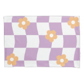 Girly Paarse Witte Checkerboard Bloemenpatroon Kussensloop (Voorkant-Links)