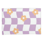 Girly Paarse Witte Checkerboard Bloemenpatroon Kussensloop (Voorkant-Rechts)