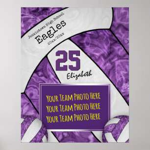 Girly paarse witte volleybal team foto poster