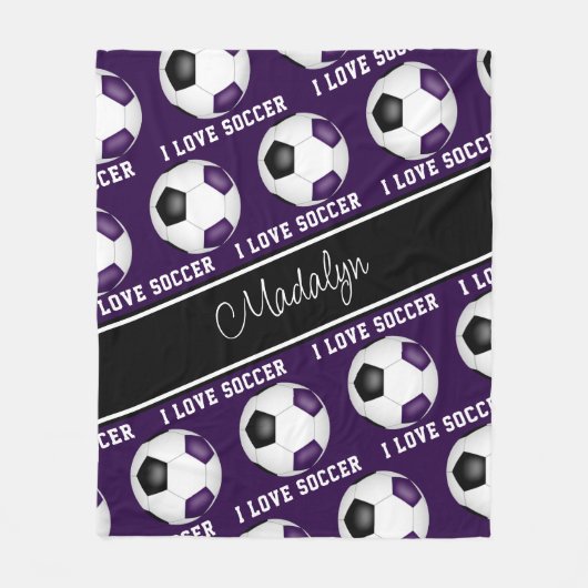 girly paarse zwarte voetballen tekstpatroon fleece deken (Voorkant)