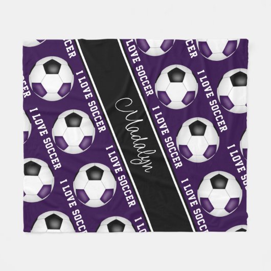 girly paarse zwarte voetballen tekstpatroon fleece deken (Voorkant (Horizontaal))