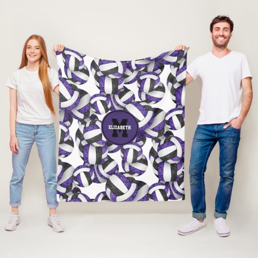 girly paarse zwarte volleybal team kleuren fleece deken (In situ)