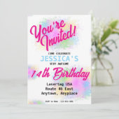 Girly Paint Splatter Verjaardagsfeestje Uitnodigin Kaart (Staand voorkant)