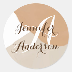 Girly Pampas Terracotta Sand Beige Monogram name Ronde Sticker