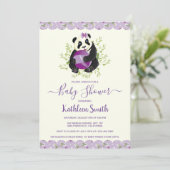Girly Panda Beer Baby shower Bleek Lila Foto Kaart (Staand voorkant)