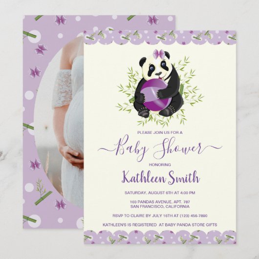 Girly Panda Beer Baby shower Bleek Lila Foto Kaart (Voorkant / Achterkant)