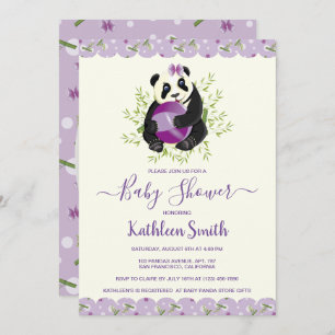 Girly Panda Beer Baby shower Bleek Lila Foto Kaart