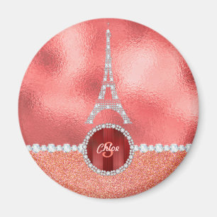 Girly Paris Diamond Eiffel Tower Roos Gold Magneet