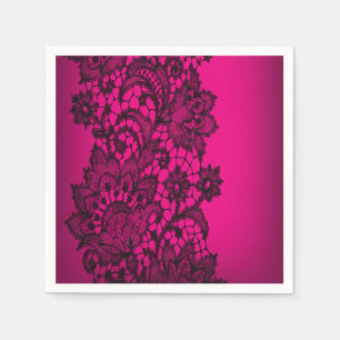 Girly Paris Fuchsia Zwart  kant Servet