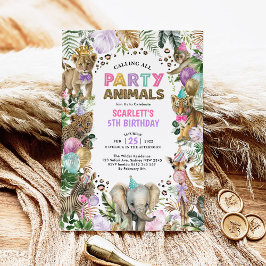 Girly Party Animals Wild Oerwoud Safari Birthday Kaart