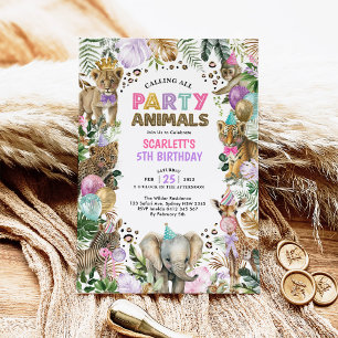 Girly Party Animals Wild Oerwoud Safari Birthday Kaart