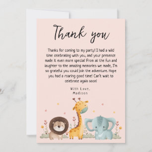 Girly Party Wild Animals Verjaardag Bedankkaart