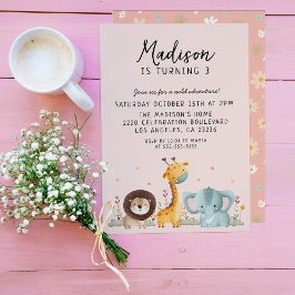 Girly Party Wild Animals Verjaardag Kaart