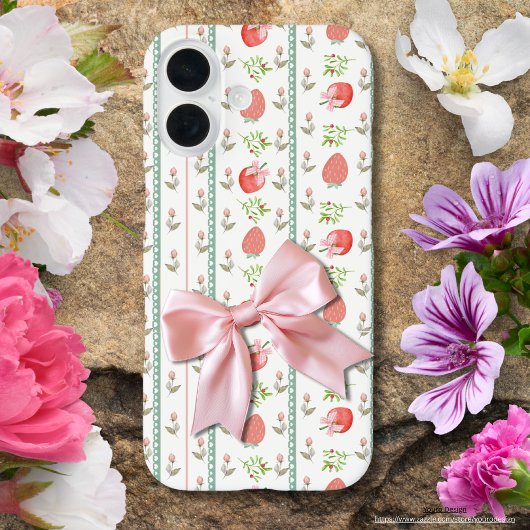 Girly pastel aardbeien Roze wit Blauw kant Case-Mate iPhone Case