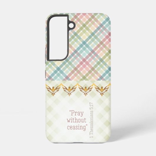 Girly Pastel and Green Plaid Gold Doves Faith Samsung Galaxy Hoesje (Achterkant)