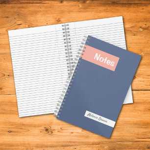 Girly Pastel Blauw Roze Monogrammed Volledige Naam Notitieboek