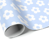 Girly Pastel Blauw Witte Cartoon Daisy Floral Cadeaupapier (Rol Hoek)