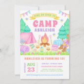 Girly Pastel Camping Birthday Invitation Kaart (Voorkant)