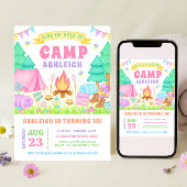 Girly Pastel Camping Birthday Invitation Kaart