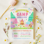 Girly Pastel Camping Birthday Invitation Kaart