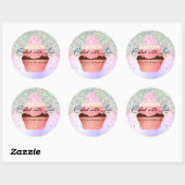Girly Pastel Faux Holographic Cupcake Bakery Ronde Sticker (Vel)