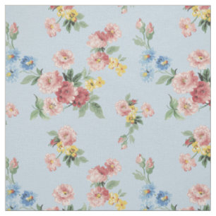 Girly Pastel Floral - Blauwe achtergrond Stof